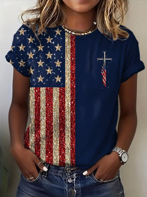 250Th Anniversary Flag Cross Round Neck T-Shirt Of The United States