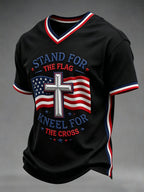 Men's STAND FOR THE Flag KNEEL FOR THE Cross V-neck T-shirt