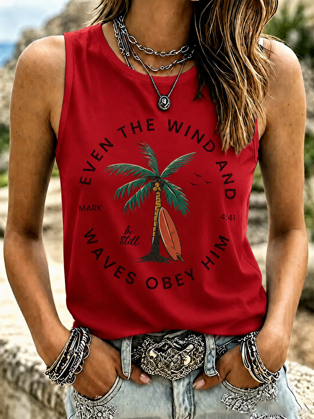 Women'S Even The Wind And Waves Obey Him Tank Top