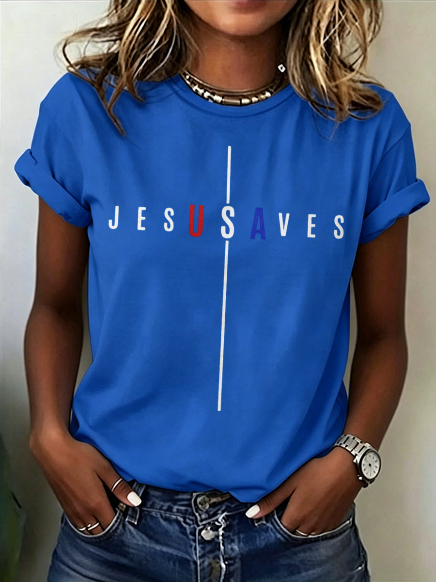 Women'S Jesus Saves Printed Casual T-Shirt