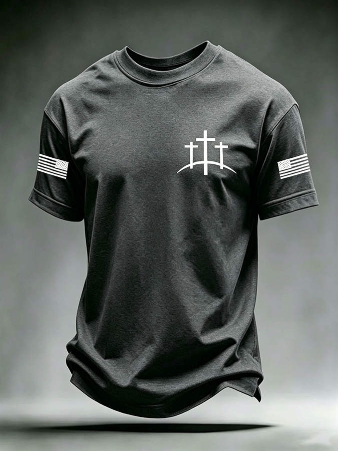 Men'S American Flag Cross Printed Short Sleeve T-Shirt