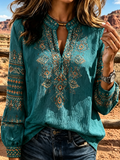 Women'S Western Retro Style Printed Casual Top