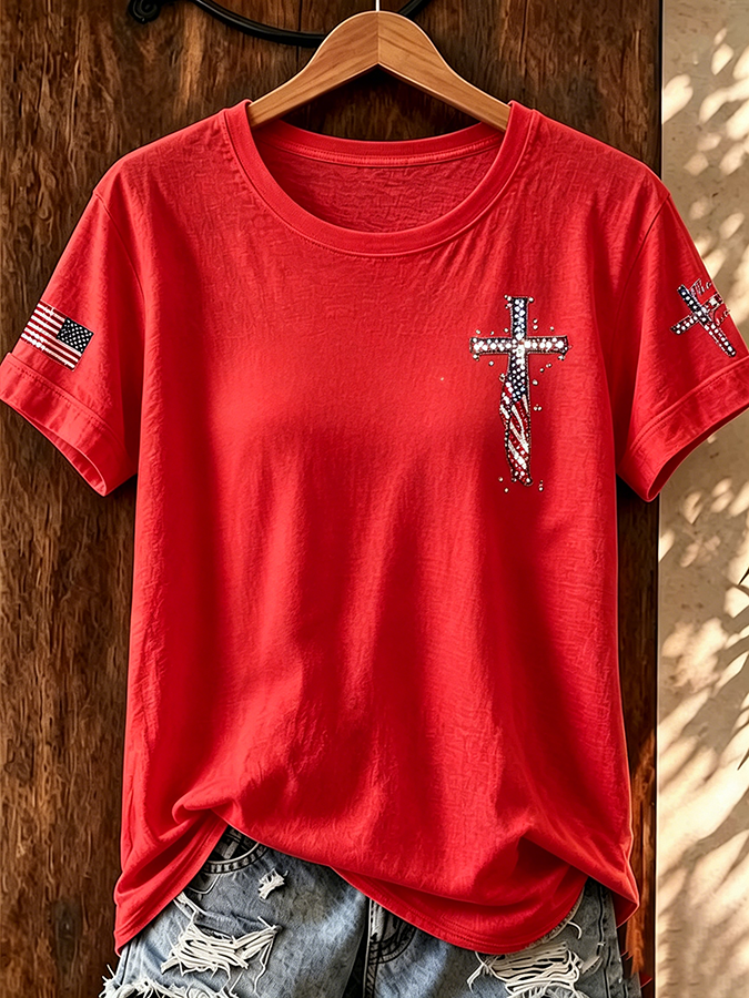 Women'S 250Th Anniversary Cross Printed Casual T-Shirt