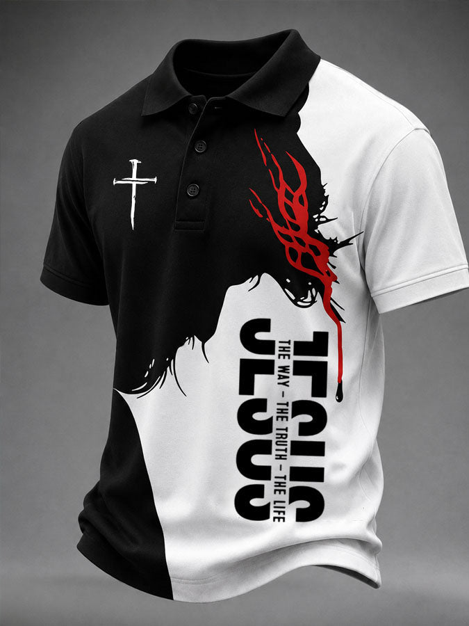 Men's Faith Cross Printed Casual Polo Shirt