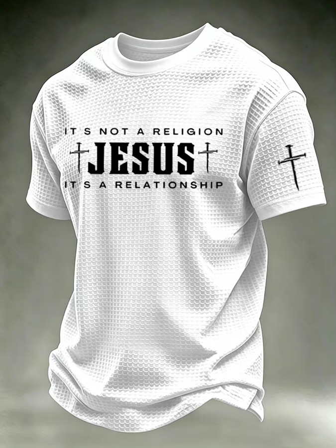 Men's IT'S NOT A RELIGION JESUS IT'S A RELATIONSHIP waffle knit T-shirts