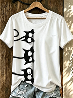 Women'S Fun Three Little Cat Printed Casual Round Neck T-Shirt