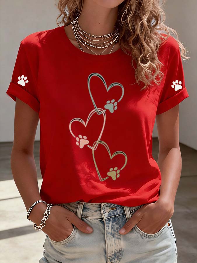 Women's Fun Cute Cat Claw Print Round Neck T-shirt