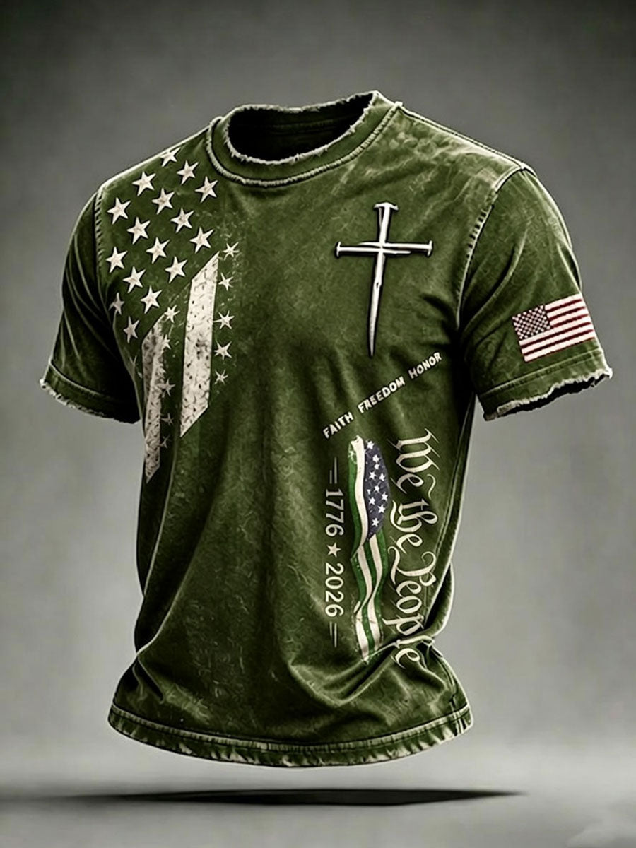 Men'S USA  Independence Day   Faith Art Printed T-Shirt
