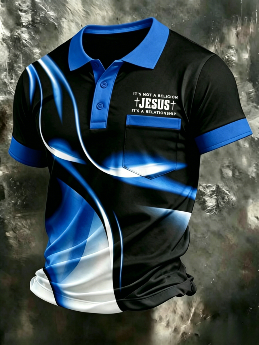 Men's Christian Cross Pocket Printed Polo Shirt