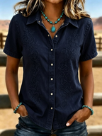 Women'S Retro Western-Style Print Short-Sleeved Shirt
