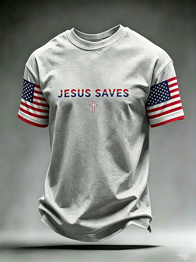 Men'S American Flag Cross Printed Short Sleeve T-Shirt