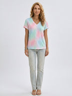Women's Breast Cancer Awareness Vertical Tie-Dye Printed V-Neck T-Shirt