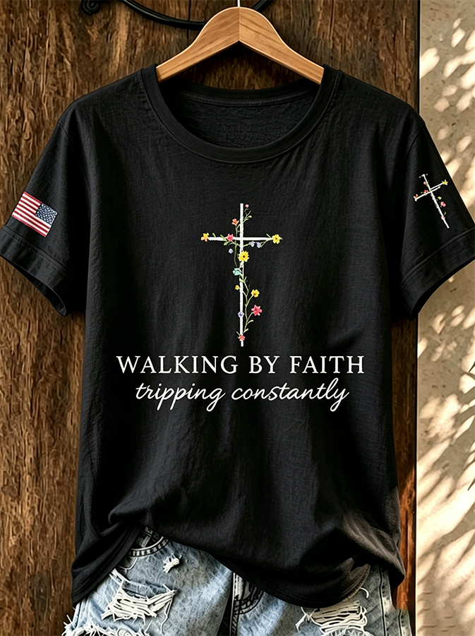 Women'S Walking By Faith Tripping Constantly Print Casual Top