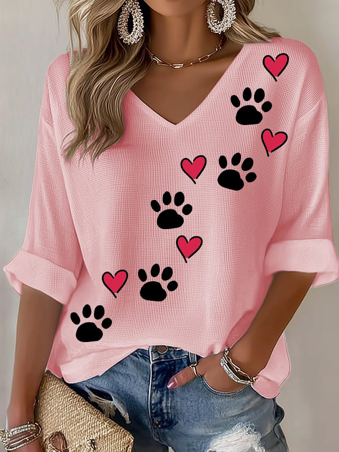 Women's Retro Animal Paw Print T-Shirt