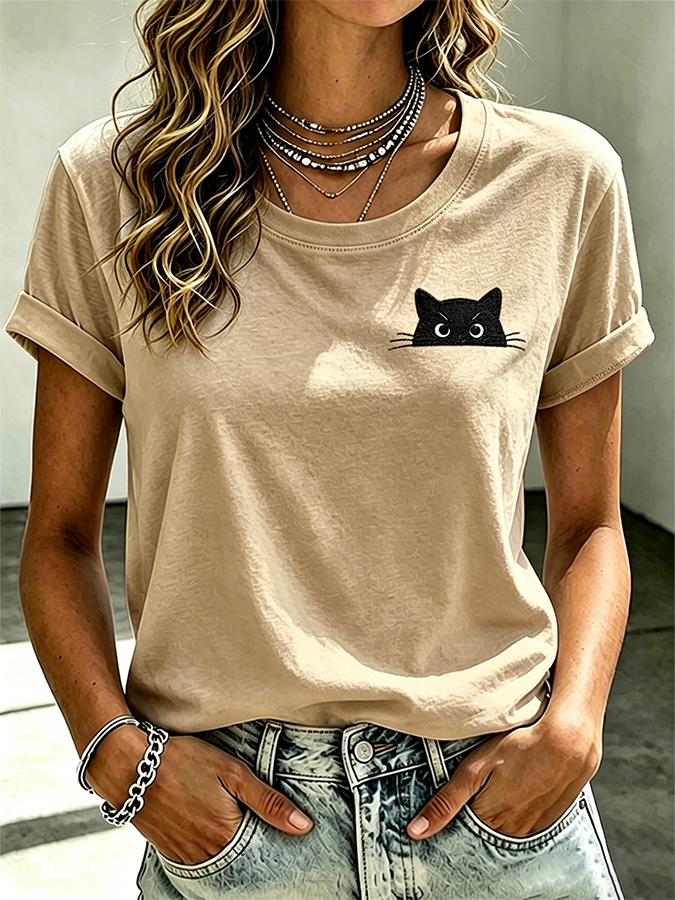 Women'S Cat Printed Casual T-Shirt