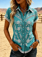 Women's Retro Western Style Floral Embroidery Art Shirt