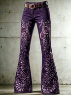 Women'S Flower Cross Patterned Flared Pants
