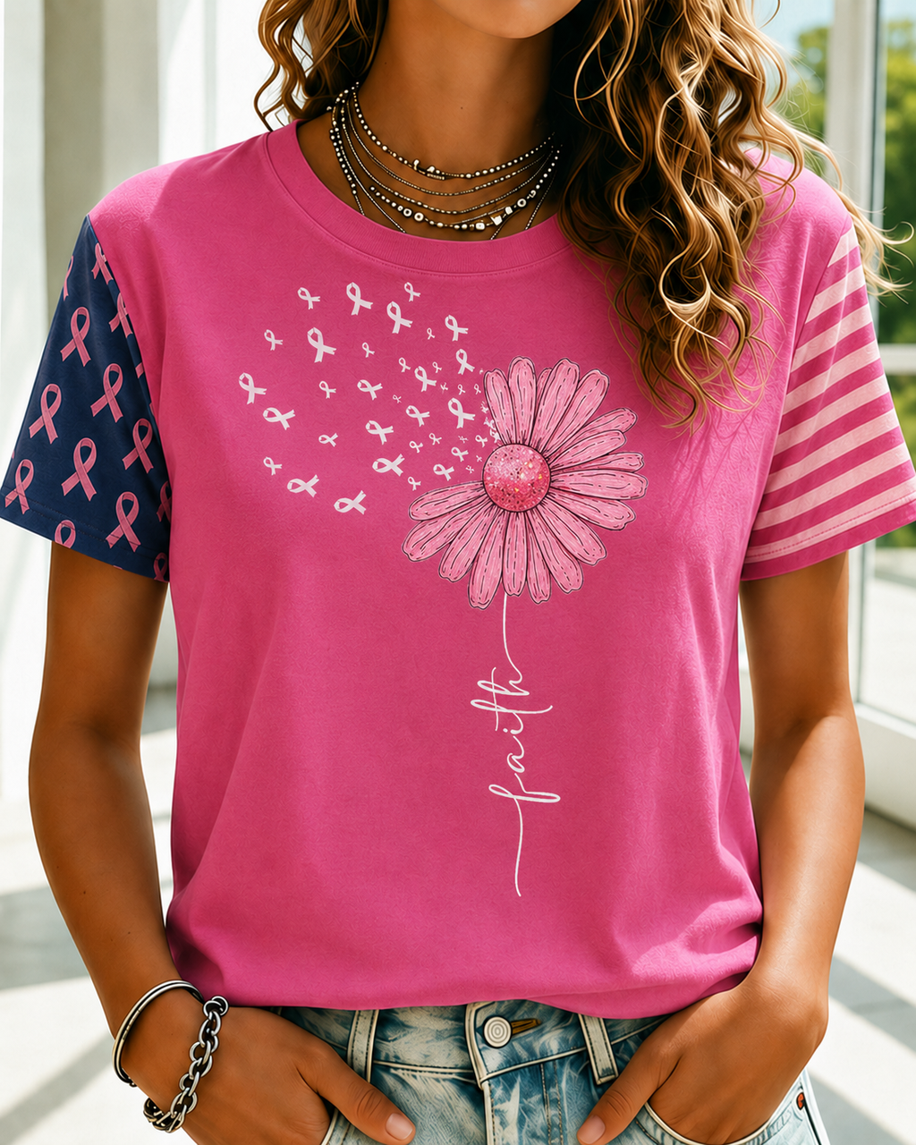 Women'S Belief In Breast Cancer Publicity Print Short Sleeve T-Shirt