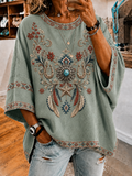 Women's Retro Ethnic Art Floral Loose Top