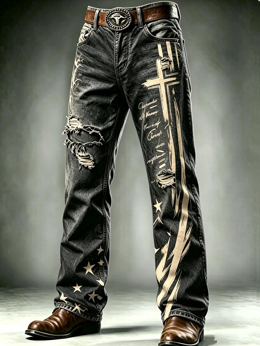 Men'S Faith Printed Casual Jeans