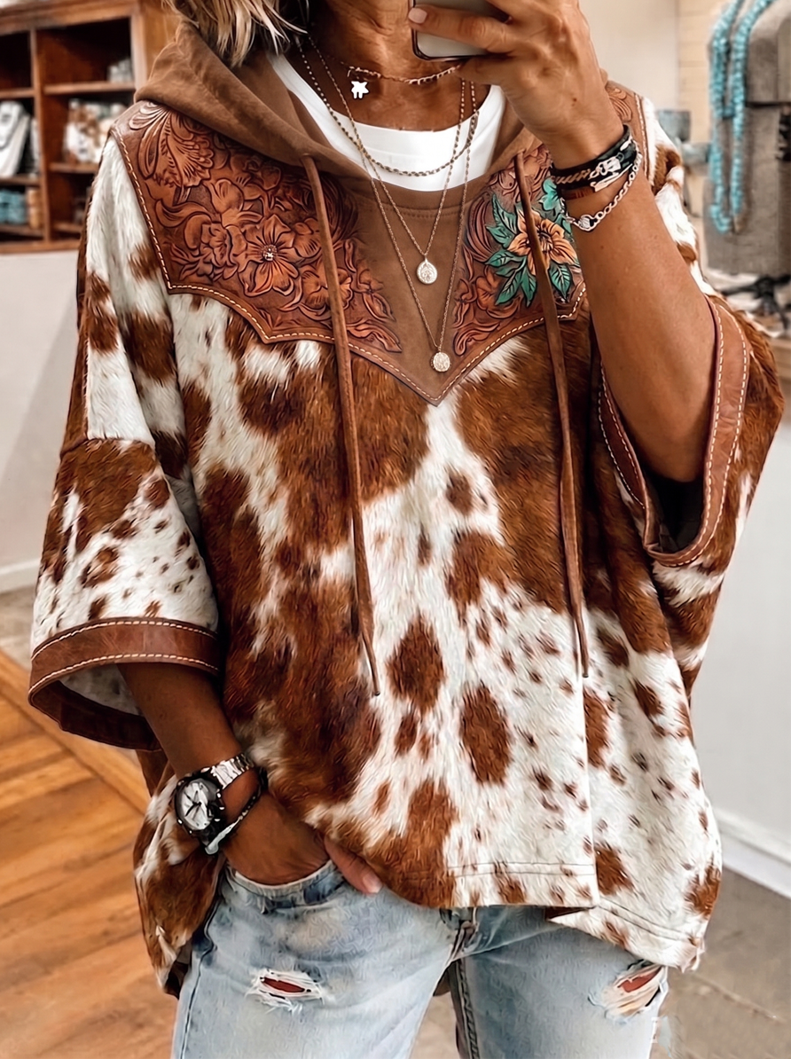 Women'S Retro Western Casual Printed Hoodie