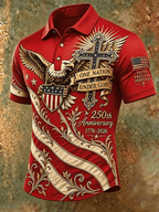 Men's Vintage Patriotic Eagle Cross USA 250th Anniversary American Flag Polo Shirt
