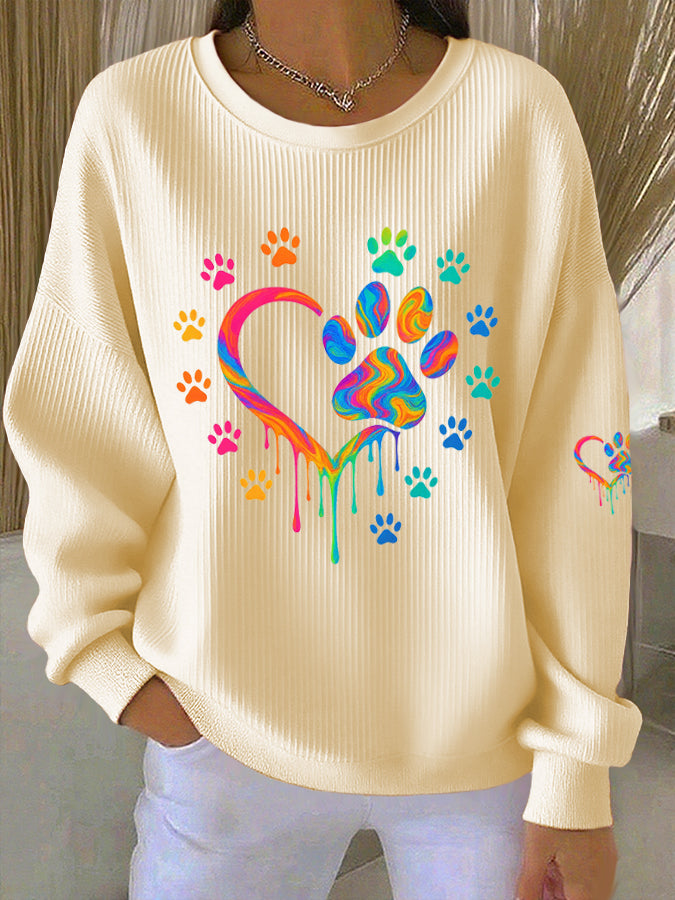 Women's Paw Print Casual Knitted Sweatshirt