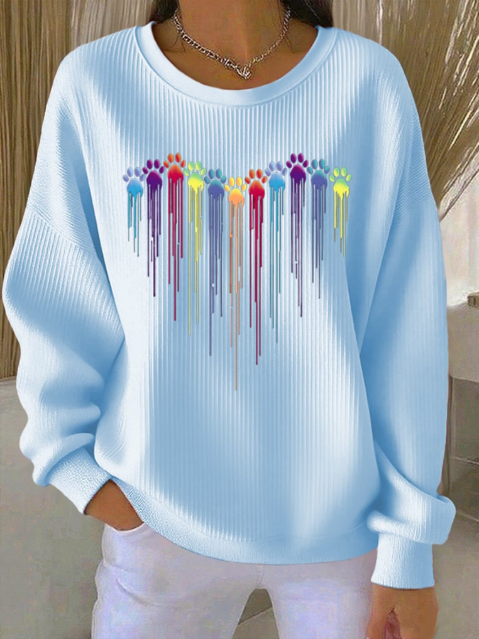 Women's Colorful Dog Heart Paw Print Casual Sweatshirt