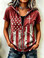 Women'S Casual Flag Faith Summer Short Sleeved Hooded Top