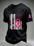 Men'S US Flag Breast Cancer Print T-Shirt