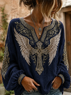 Women'S Gothic Cross Angel Wings Casual Top