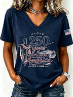 Women'S American Flag Cross Printed Casual V-Neck T-Shirt
