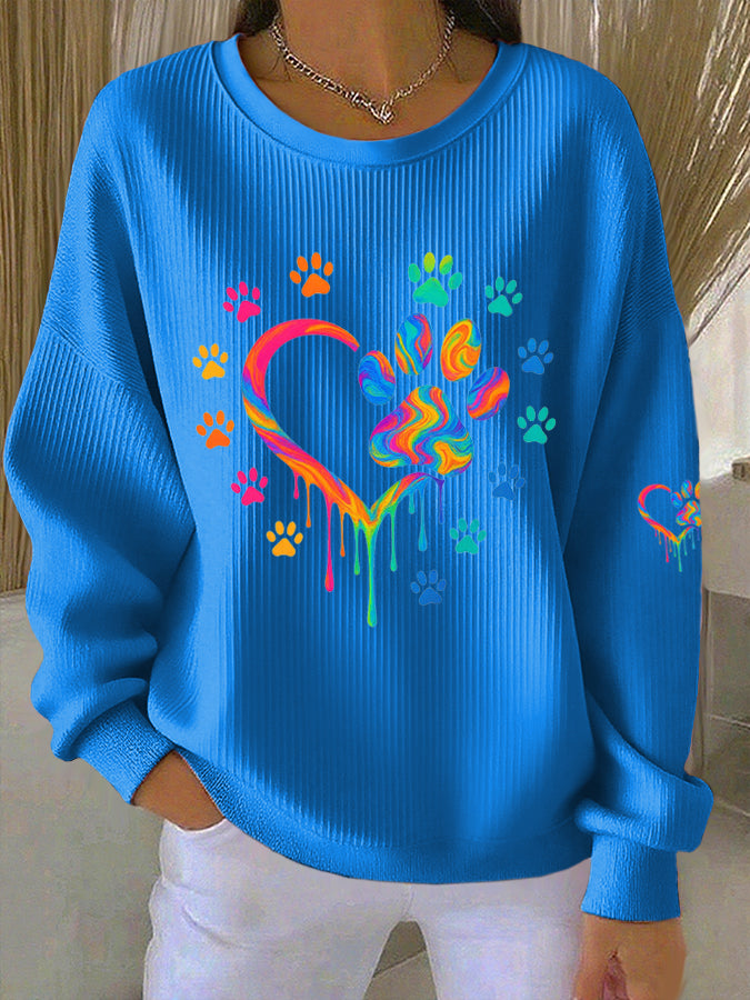 Women's Paw Print Casual Knitted Sweatshirt