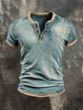Men'S Casual Washed Cotton And Linen Short Sleeved Shirt