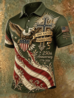 Men's Vintage Patriotic Eagle Cross USA 250th Anniversary American Flag Polo Shirt