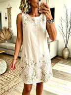 Women'S Cotton And Linen Faith Casual Floral Dress