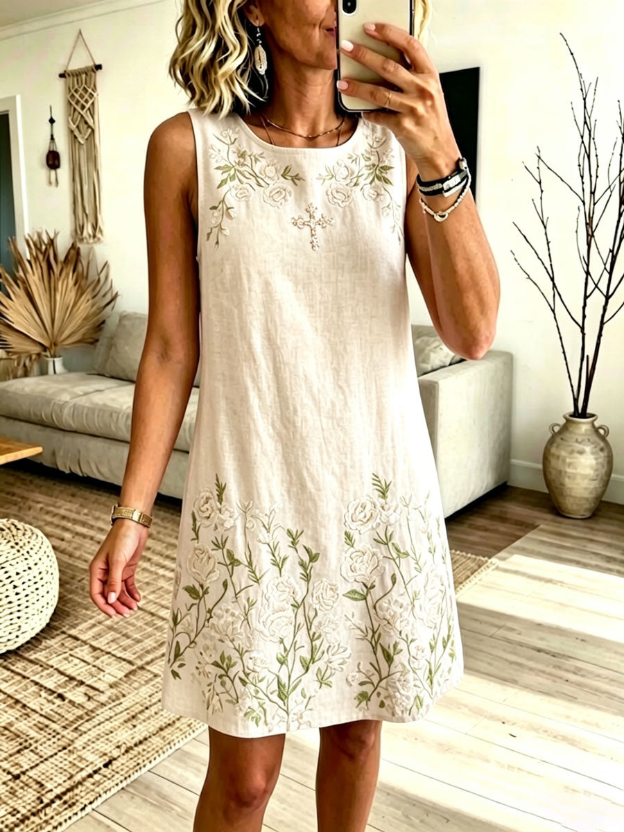 Women'S Cotton And Linen Faith Casual Floral Dress